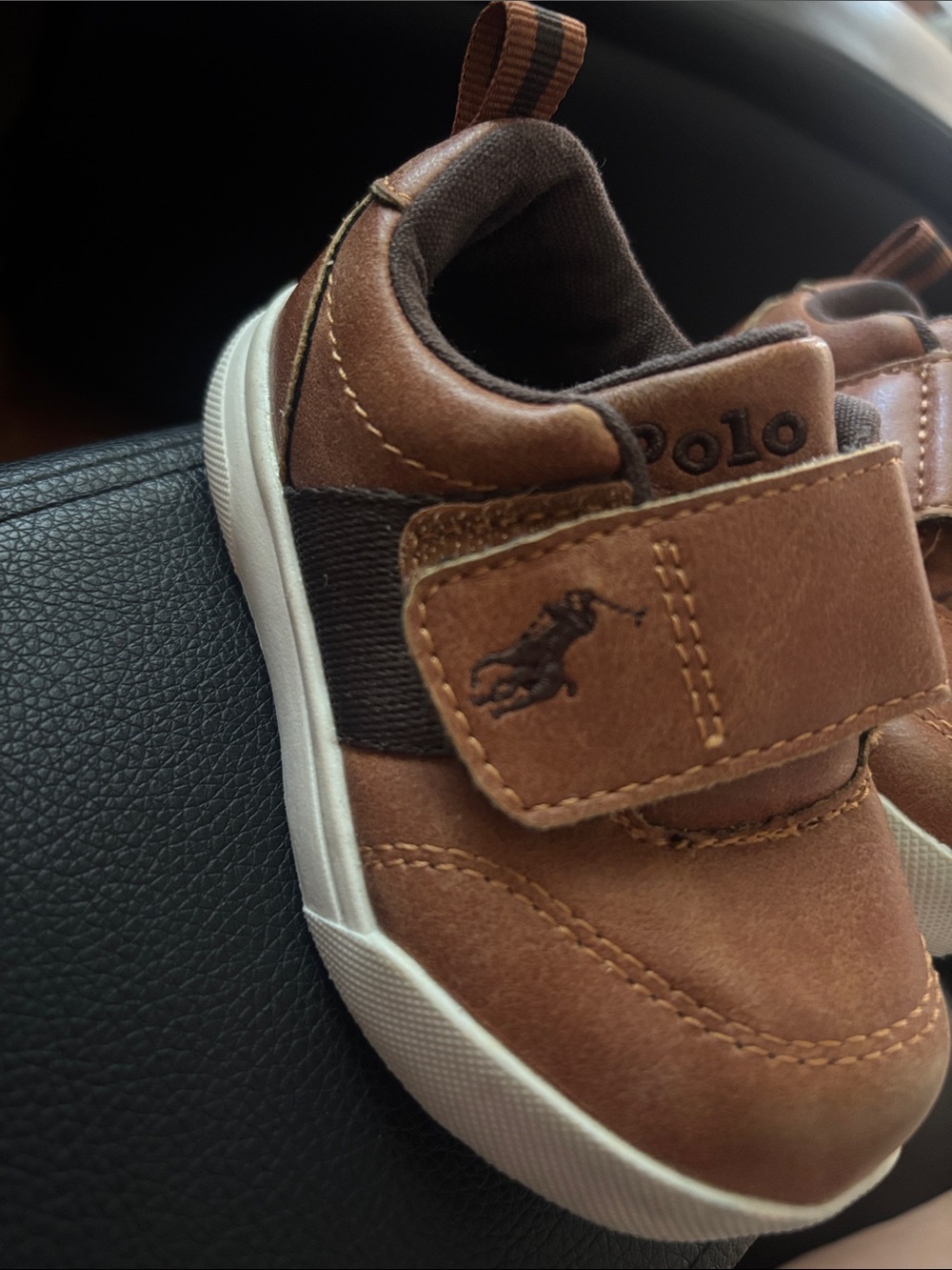 Ralph Lauren Brown & White Toddler Velcro Sneakers